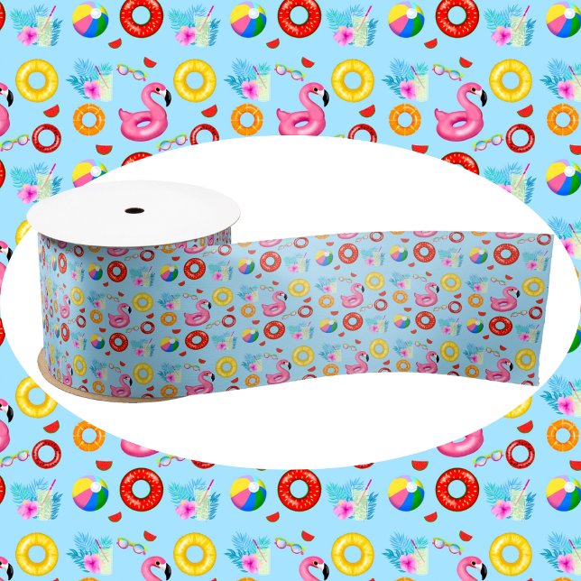 Fun Pool Party Swimming Birthday Satin Ribbon (Creator Uploaded)