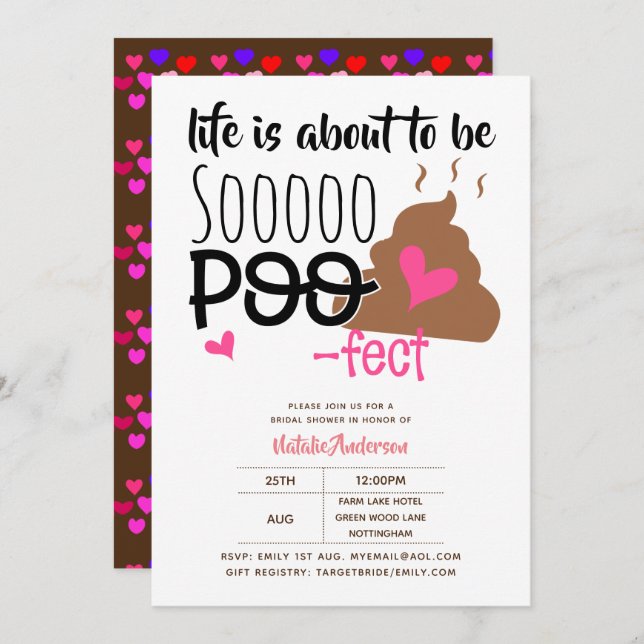 Fun POOP Emoji Life Is Poofect Love Bridal Showe Invitation (Front/Back)