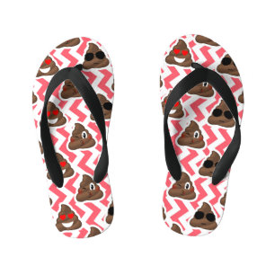 Fun Poop Emoji Red ZigZag Pattern Kid's Thongs