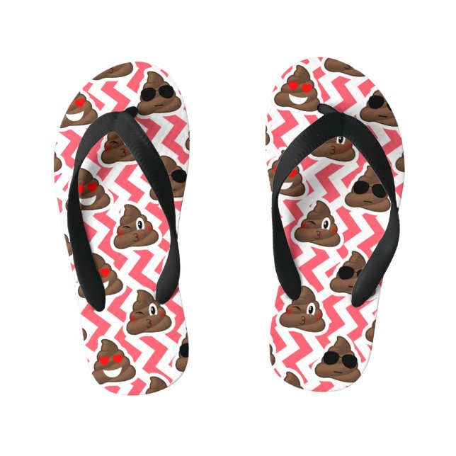 Fun Poop Emoji Red ZigZag Pattern Kid's Thongs (Footbed)