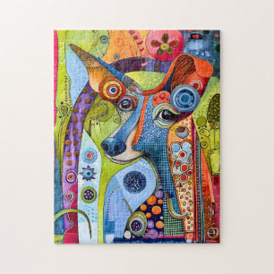 Fun pop-art dog portrait with bright colours. jigsaw puzzle