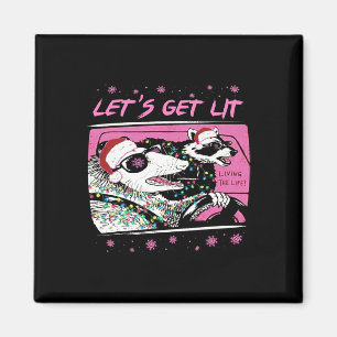 Fun Possum Racoon Lets Get Trash Street Pink Chri Magnet