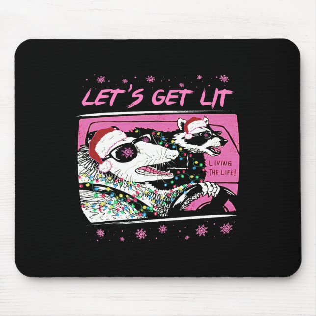 Fun Possum Racoon Lets Get Trash Street Pink Chri Mouse Pad (Front)