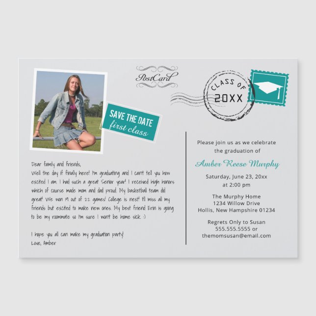 Fun Postcard Style Graduation Party Invitation (Front)