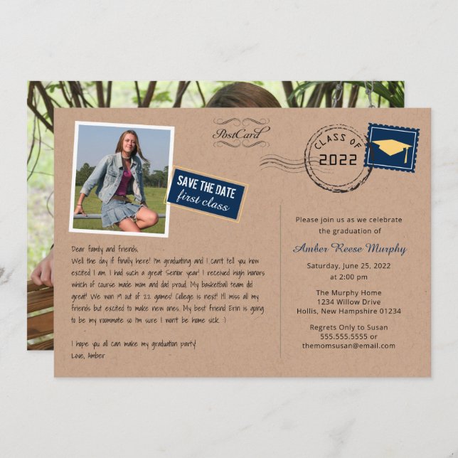 Fun Postcard Style Graduation Party Invitation (Front/Back)