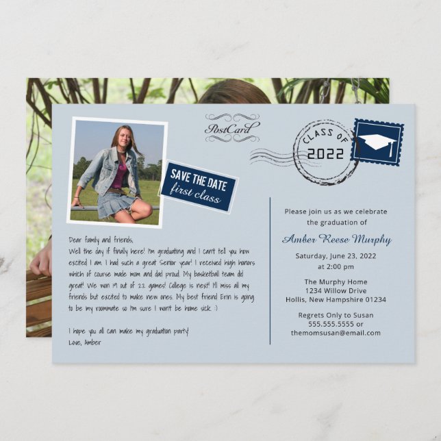 Fun Postcard Style Graduation Party Invitation (Front/Back)