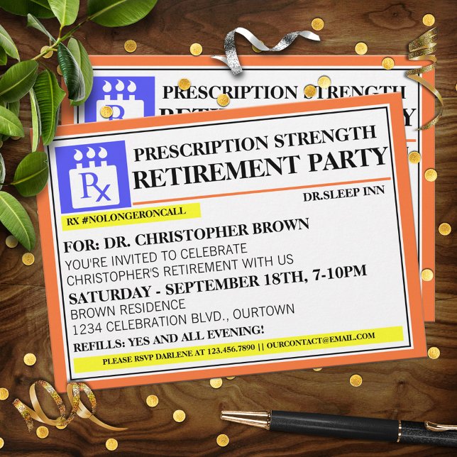 Fun Prescription Label Retirement Invitations (Creator Uploaded)