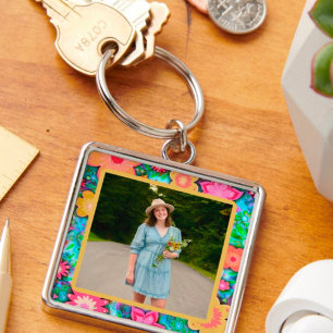 Fun Pretty Floral Photo Inspirivity Keychain