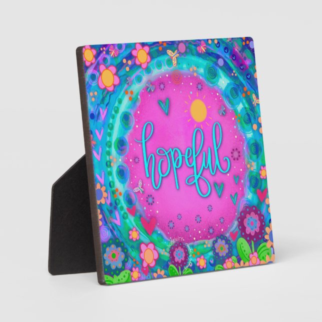  Fun Pretty Pink Floral Hopeful Inspirivity Easel Plaque (Front)