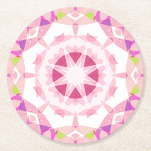 Fun Pretty Pink Pastels Magic Star Girl’s Birthday Round Paper Coaster