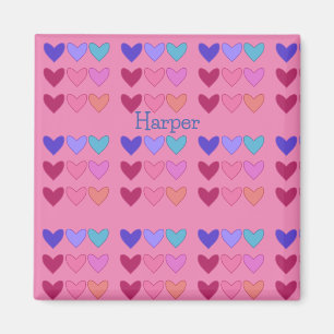 Fun Pretty Pink With Hearts Colourful Girls Magnet