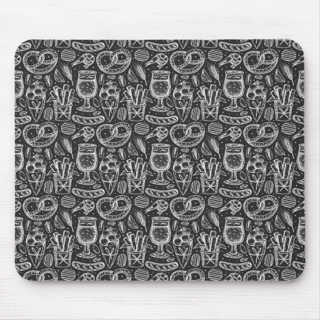 Fun Pretzels, Chicken Wings & Beer Pattern Mouse Pad (Front)