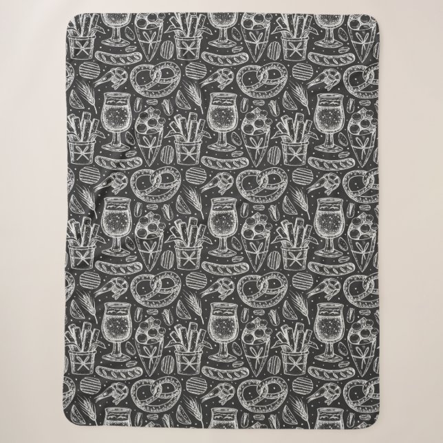 Fun Pretzels, Chicken Wings & Beer Pattern Sherpa Blanket (Front)