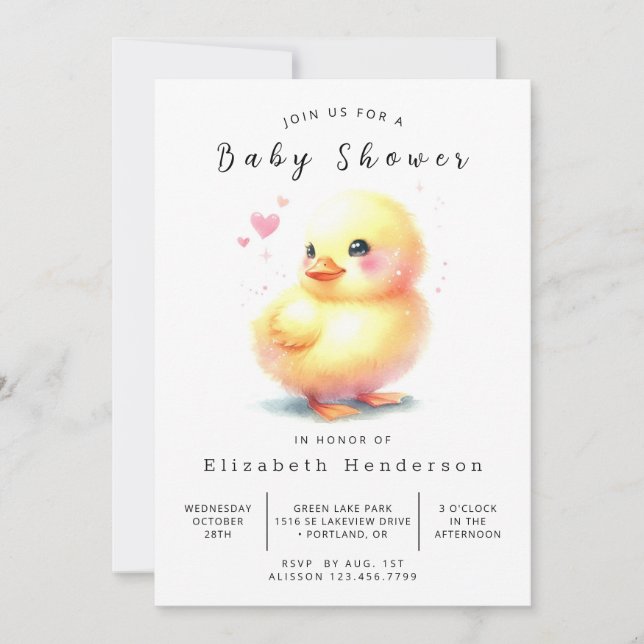 Fun Printable Duck Baby Shower Invitation (Front)
