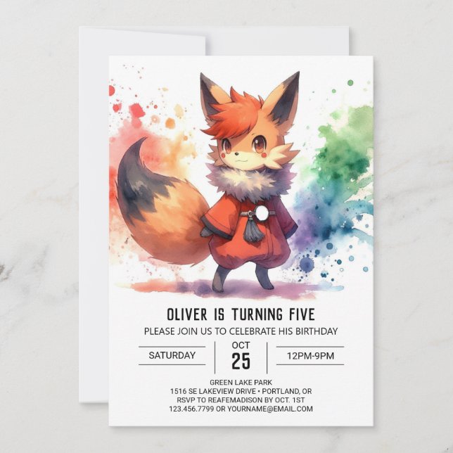 Fun Printable Fox Birthday Invitation (Front)