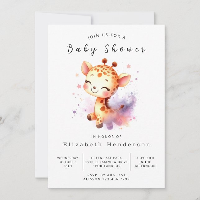 Fun Printable Giraffe Baby Shower  Invitation (Front)