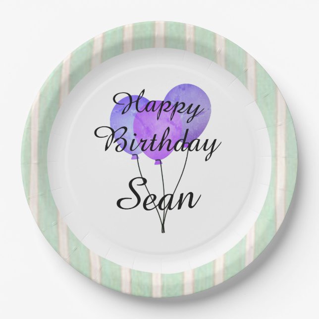 "Fun Prints"_Balloons-Party-Monogram-Birthdays Paper Plate (Front)