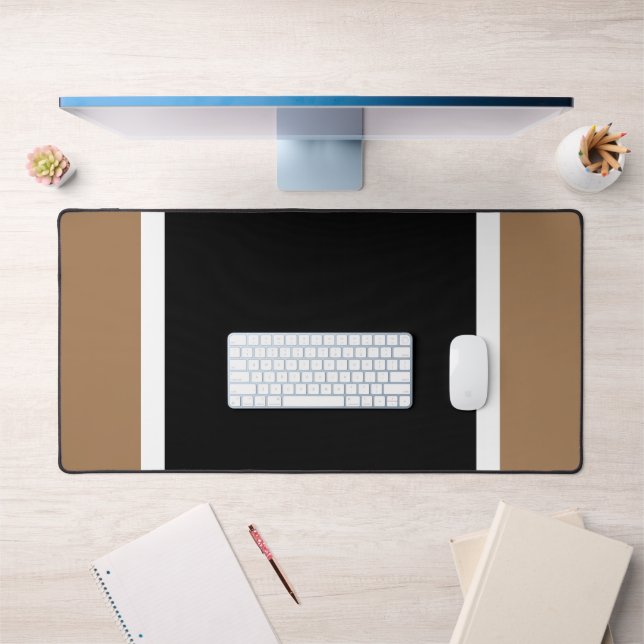 Fun Professional Black Mocha White Racing Stripes Desk Mat (Office 1)
