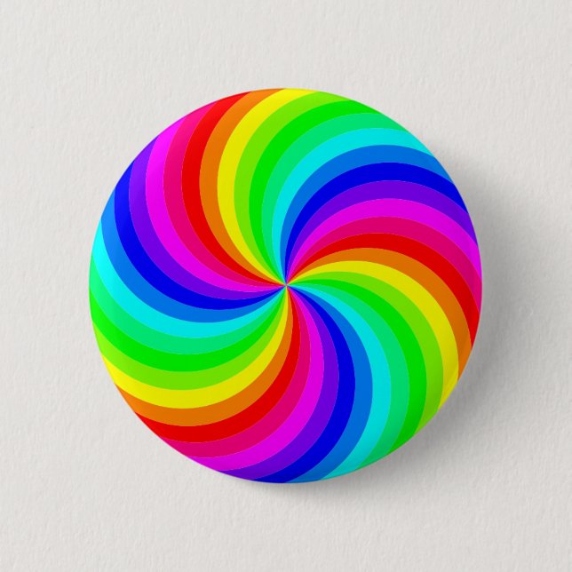 Fun psychedelic bright rainbow swirl pinwheel 6 cm round badge (Front)