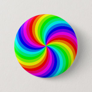 Fun psychedelic bright rainbow swirl pinwheel 6 cm round badge