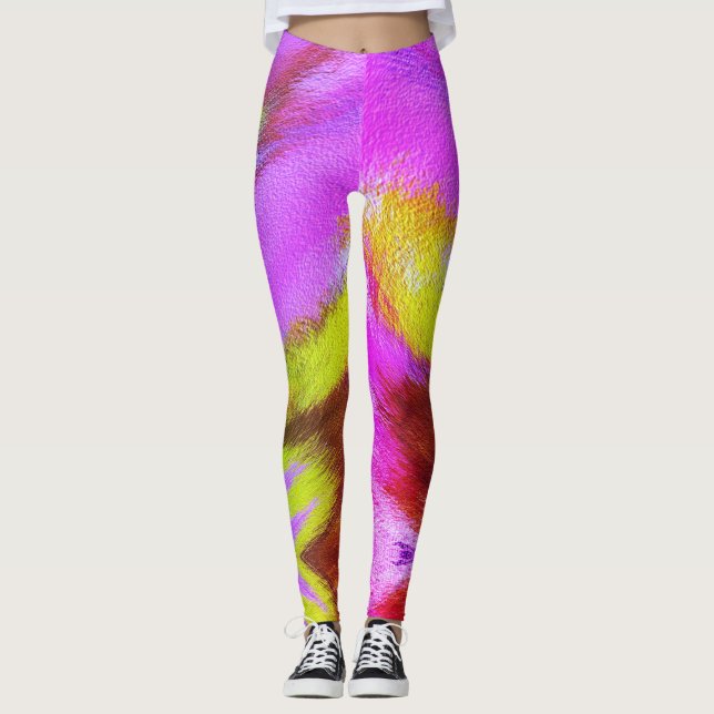 Fun Psychedelic Colourful Furry Pattern Leggings (Front)