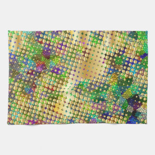 Fun Psychedelic with a Splatter of Gold Dots Tea Towel
