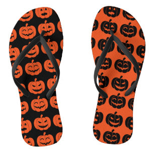 Fun Pumpkin Pattern Orange and Black Odd Halloween Thongs