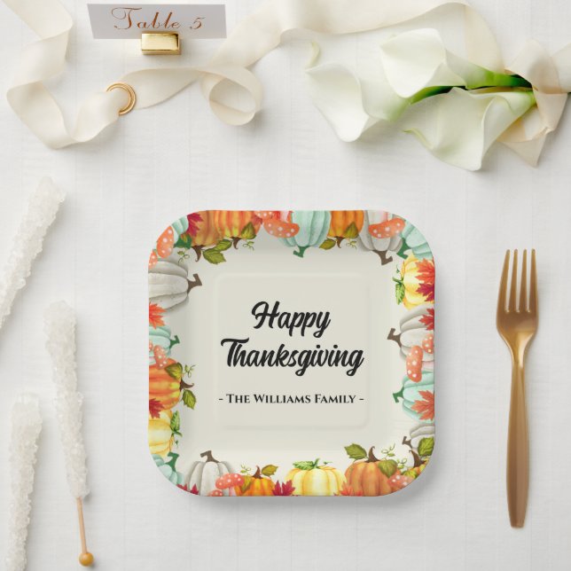 Fun Pumpkin Thanksgiving Dinner Paper Plate (Wedding)