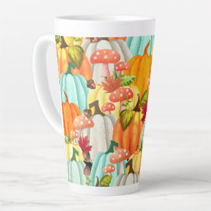 Fun Pumpkins Mushrooms And Fall Leaves Latte Mug