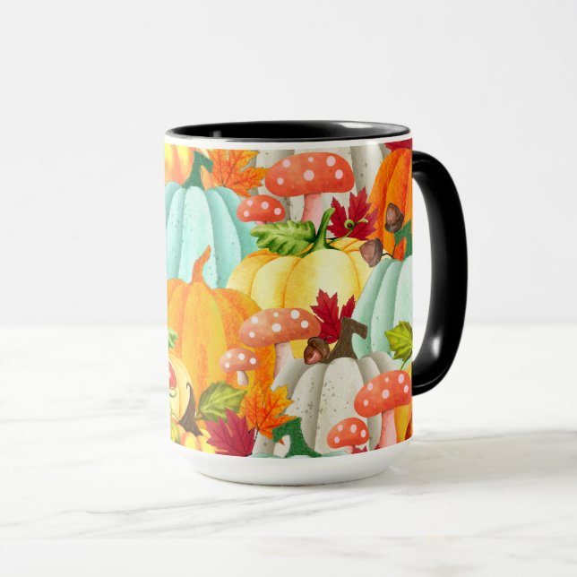Fun Pumpkins Mushrooms And Fall Leaves Mug (Front Right)