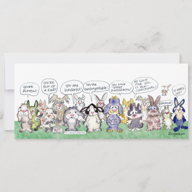 Fun Pun Bunnies Thank You Custom Flat Card (Front)