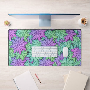 Fun Purple and Green Flowers Desk Mat