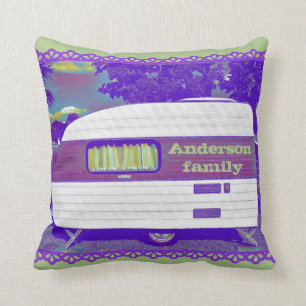 Fun Purple and Green Vintage Camper Trailer Cushion