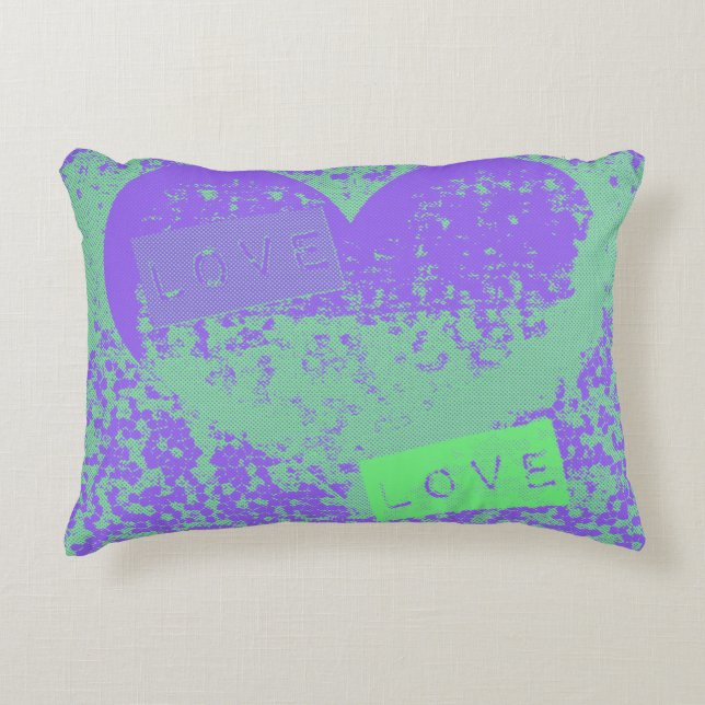 Fun Purple and Mint Retro Heart Design Decorative Cushion (Front)