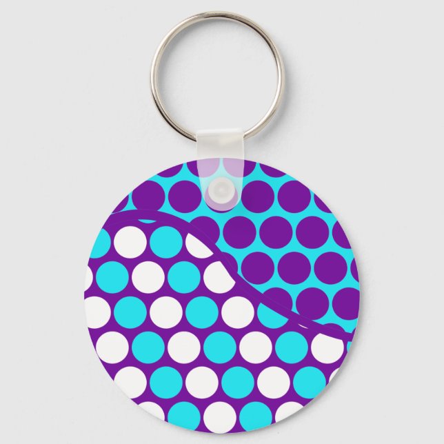 Fun Purple and Teal Polka Dot Wave Pattern Key Ring (Front)