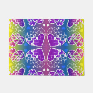 Fun Purple, blue, yellow Whimsical Hearts pattern Doormat
