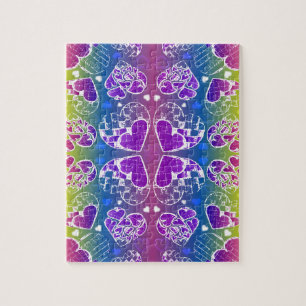 Fun Purple, blue, yellow Whimsical Hearts pattern Jigsaw Puzzle
