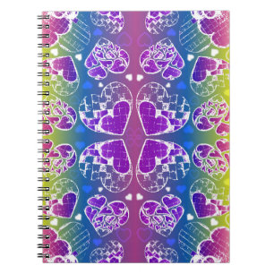 Fun Purple, blue, yellow Whimsical Hearts pattern Notebook