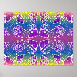 Fun Purple, blue, yellow Whimsical Hearts pattern Poster