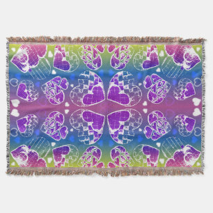 Fun Purple, blue, yellow Whimsical Hearts pattern Throw Blanket