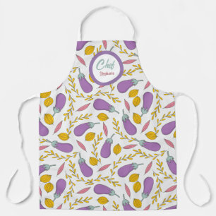 Fun Purple Eggplant Pattern Personalized Apron
