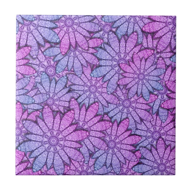 Fun Purple Flowers Ceramic Tile (Front)
