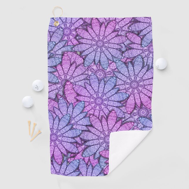 Fun Purple Flowers Golf Towel (InSitu)
