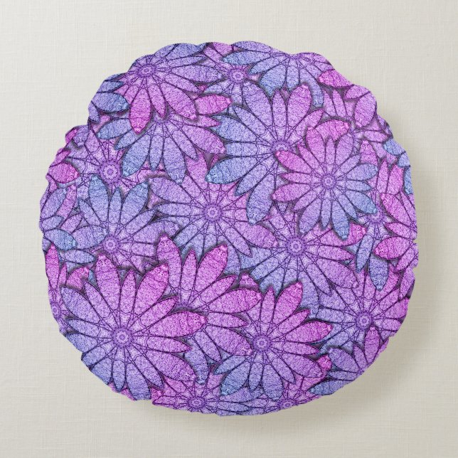 Fun Purple Flowers Round Cushion (Front)