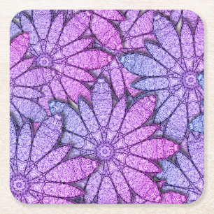 Fun Purple Flowers Square Paper Coaster