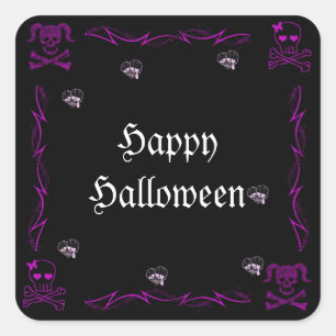 Fun Purple Girl Gothic Skulls Halloween Square Sticker