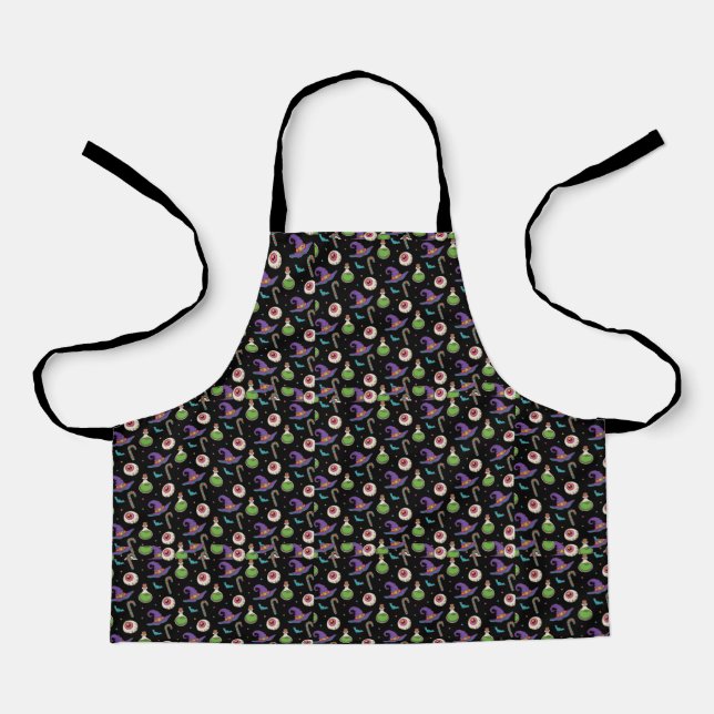Fun Purple Halloween,Green Magic Witchy Bottle Apron (Front)