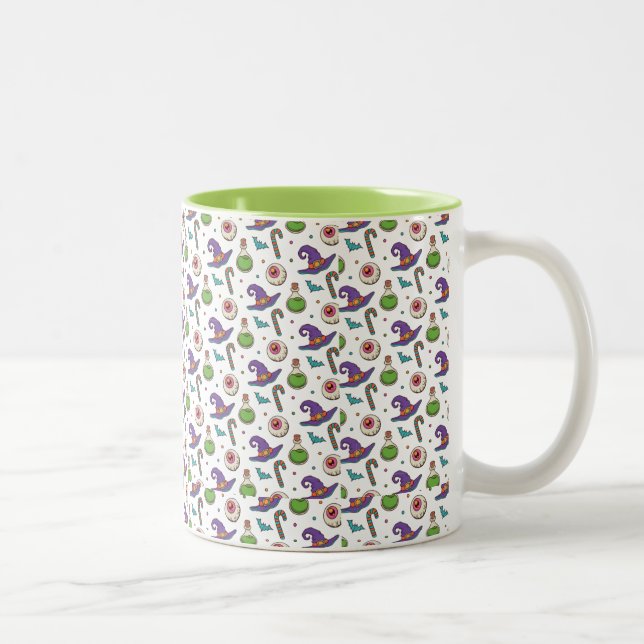 Fun Purple Halloween,Green Magic Witchy Bottle Two-Tone Coffee Mug (Right)