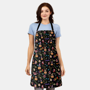 Fun Purple Hat Catoween, Cute Orange Pumpkin Apron