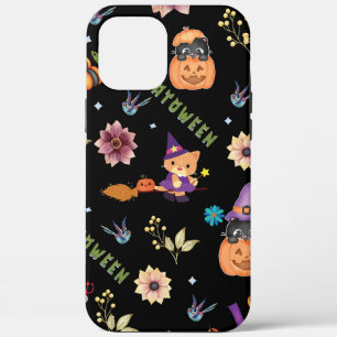 Fun Purple Hat Catoween, Cute Orange Pumpkin iPhone 12 Pro Max Case